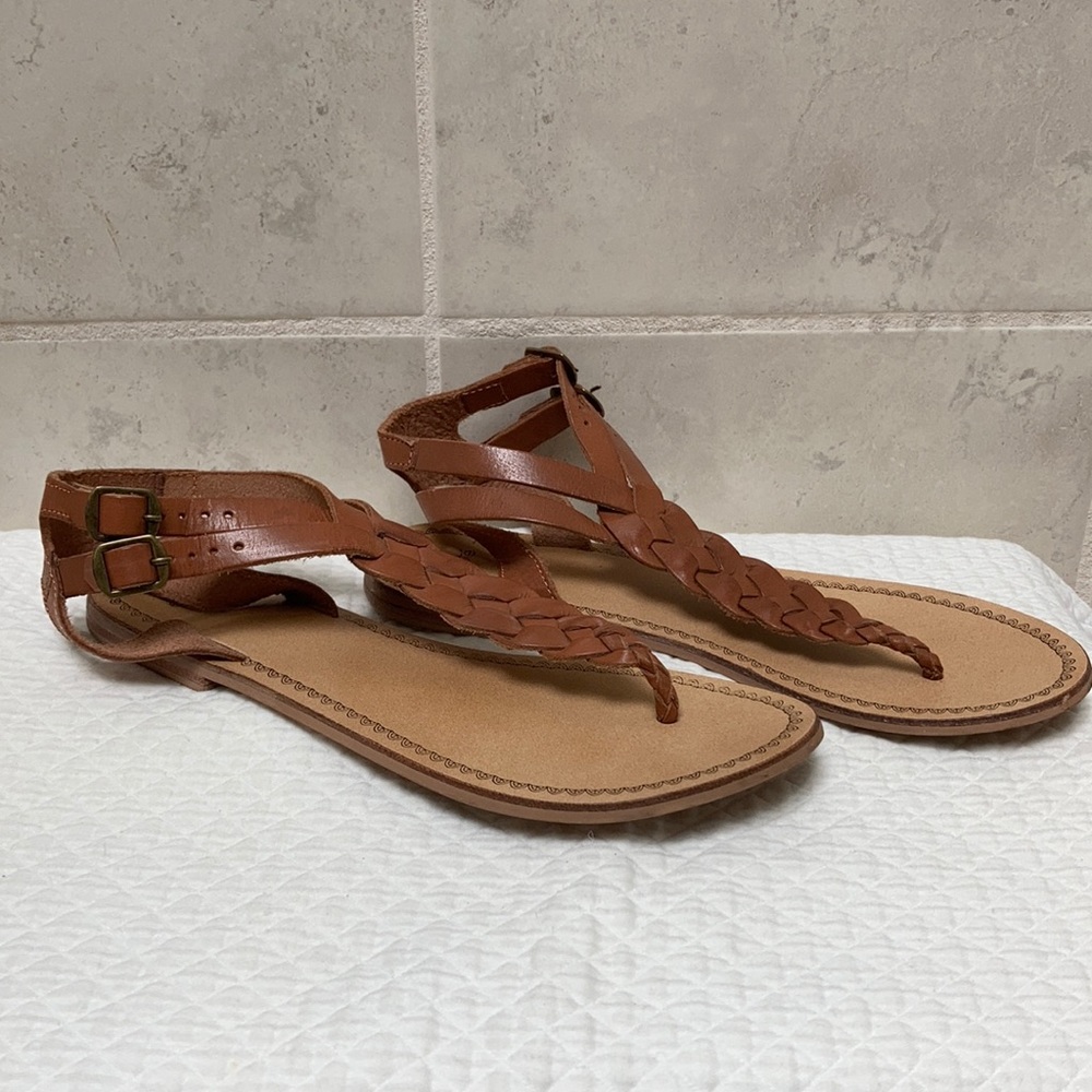 Urban Outfitters Tan Braided T-strap Sandals